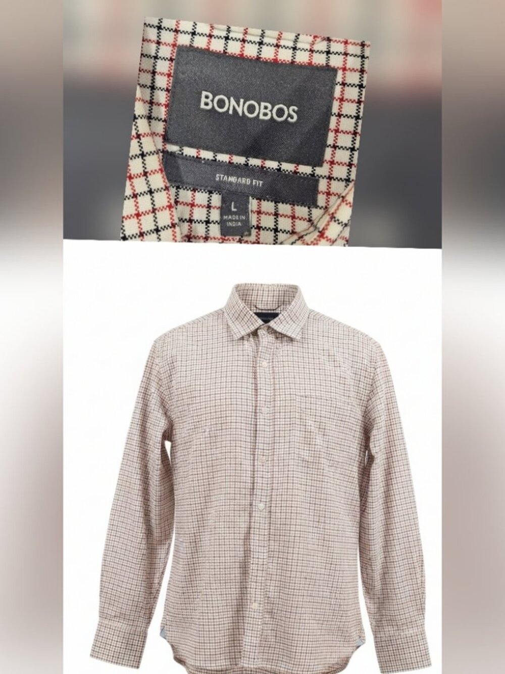 Bonobos SZ L Standard Fit Red Blue Check Long Sleeve Preppy Button Down Shirt
